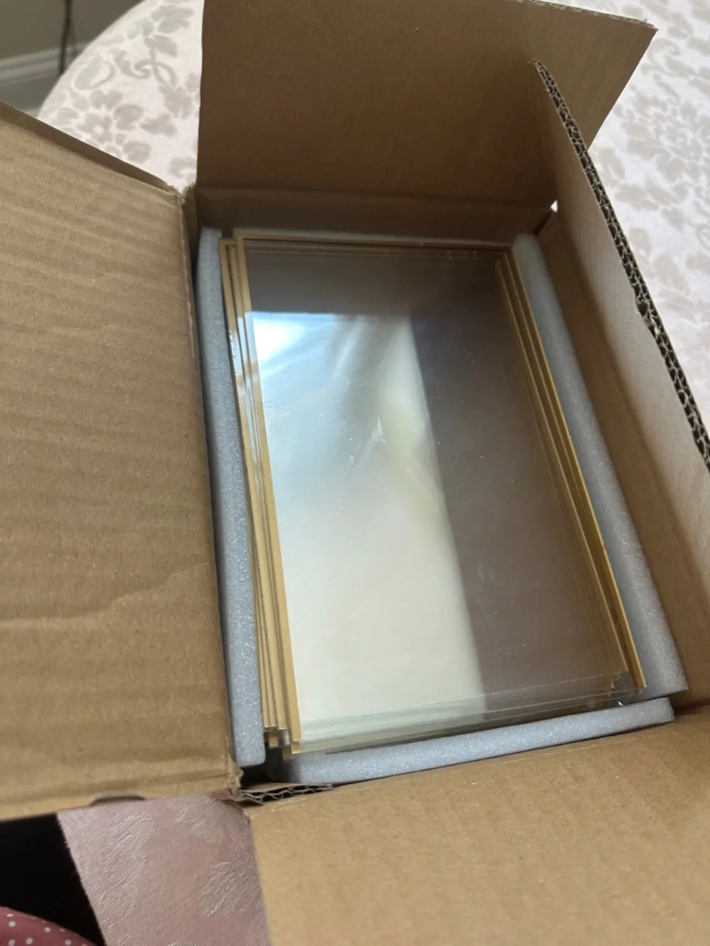 New in Box 12 Gold Framed Acrylic Photo Frame/Sign Holder. 5 x 7 in